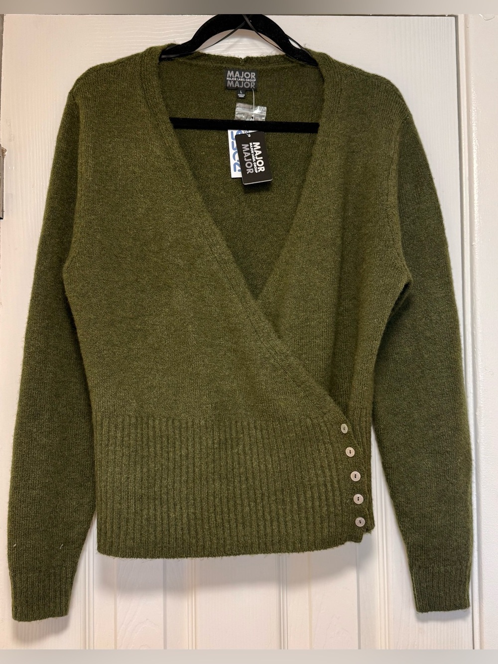 Olive Green Wrap-Style Women's Sweater